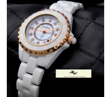HK1294 CHANEL BEYAZ SERAMİK KADRAN TAŞLI BAYAN SAATİ